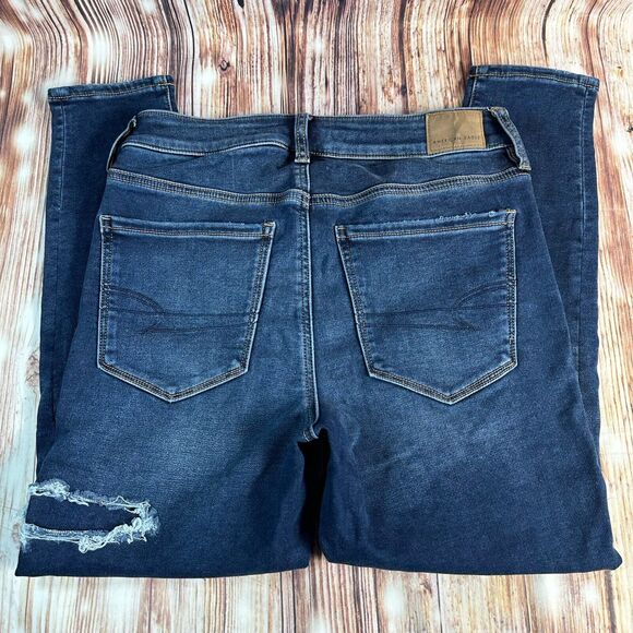 American Eagle HI RISE JEGGING Size 8 X Short Distressed Jeans Denim Pants 28x24 - Picture 4 of 14